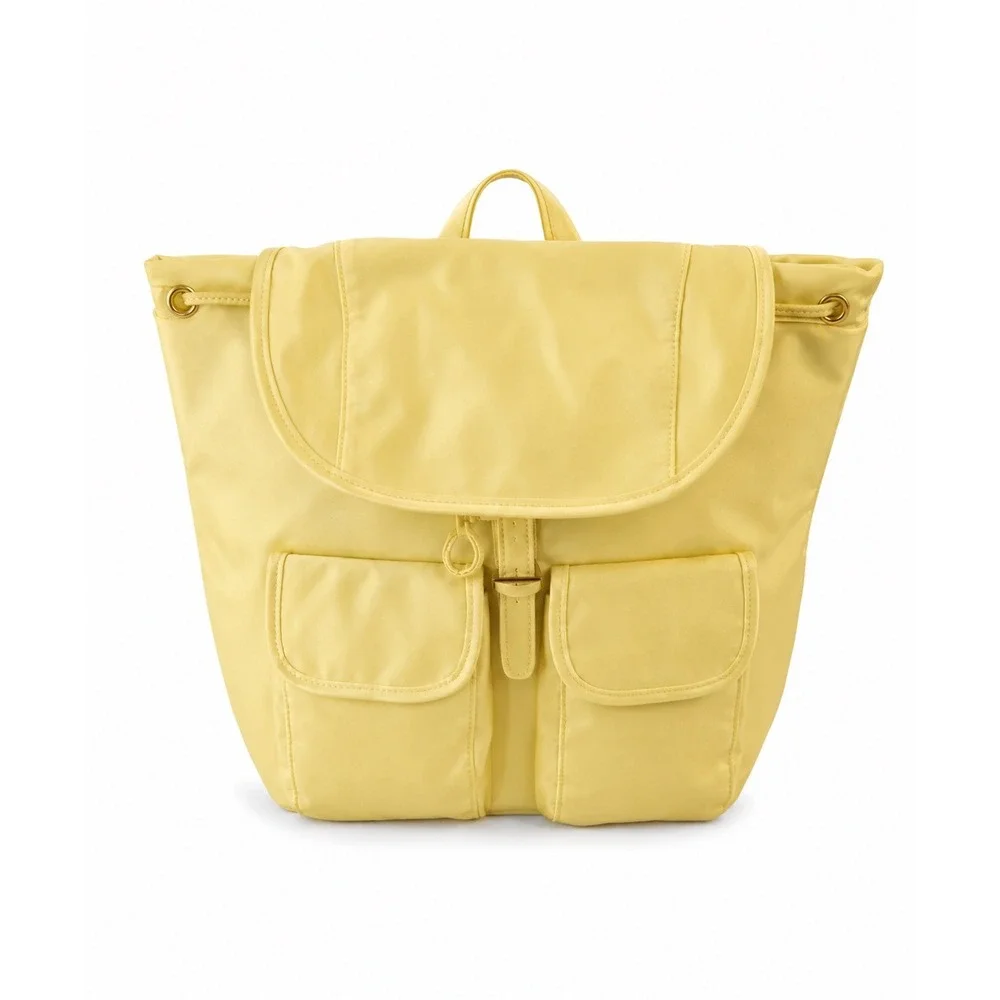 Year of Ours Nylon Backpack Pale Yellow Drawstring Buckle Flap OS NWT
